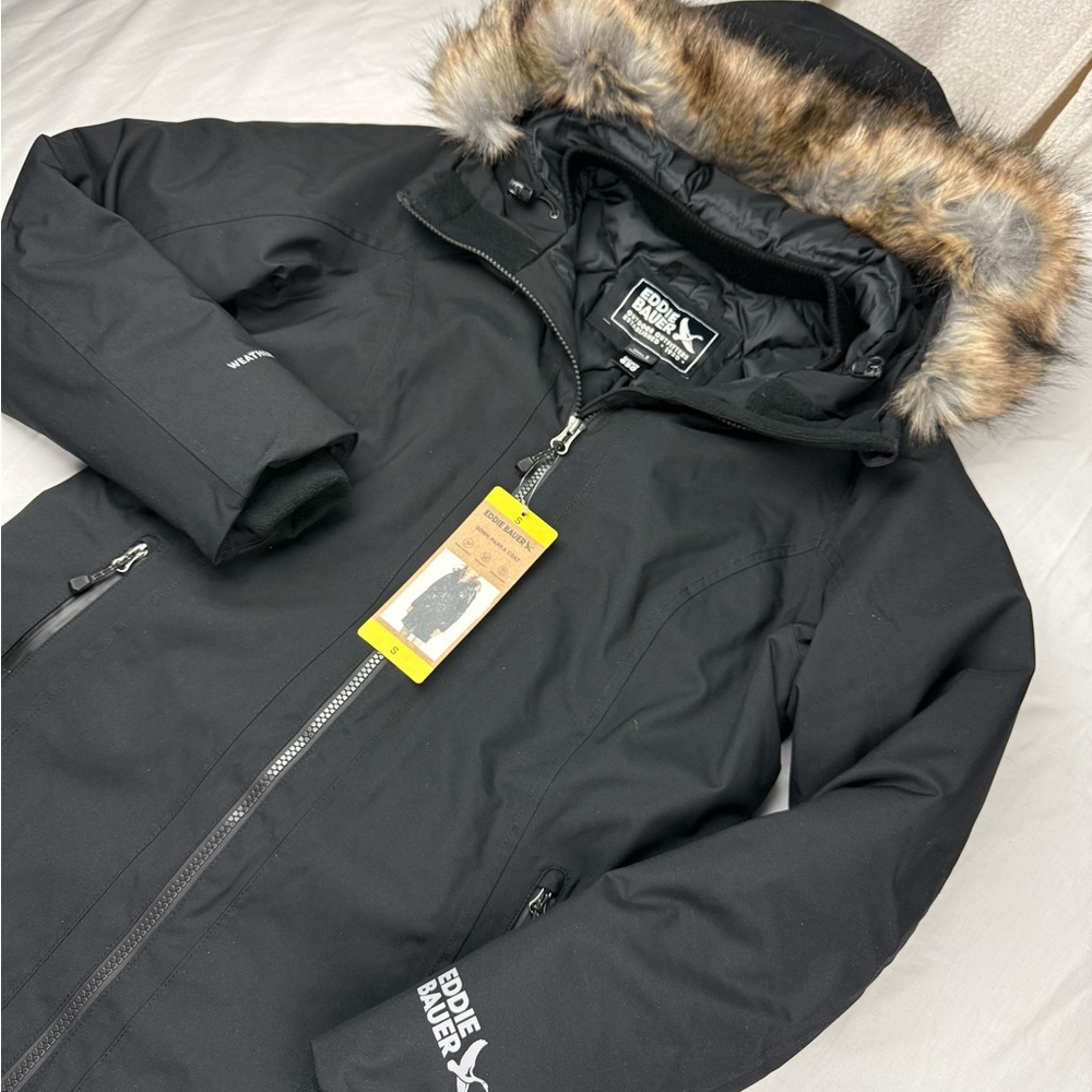 Eddie Bauer Women's Black Down Parka Ski Jacket‎ with Fur Hood NEW - Picture 3 of 9
